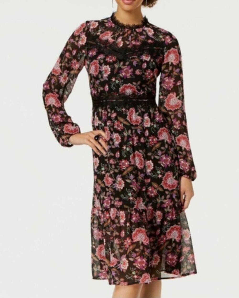 Nine West Black Floral.Boho Dress Size 8
